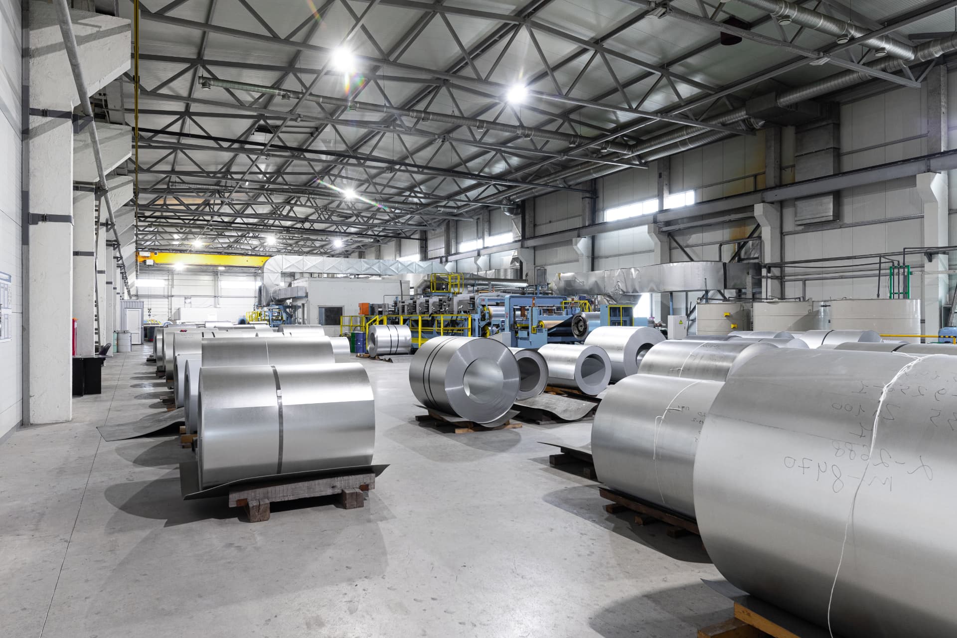 Stainless steel coils in the Kok Tai factory warehouse