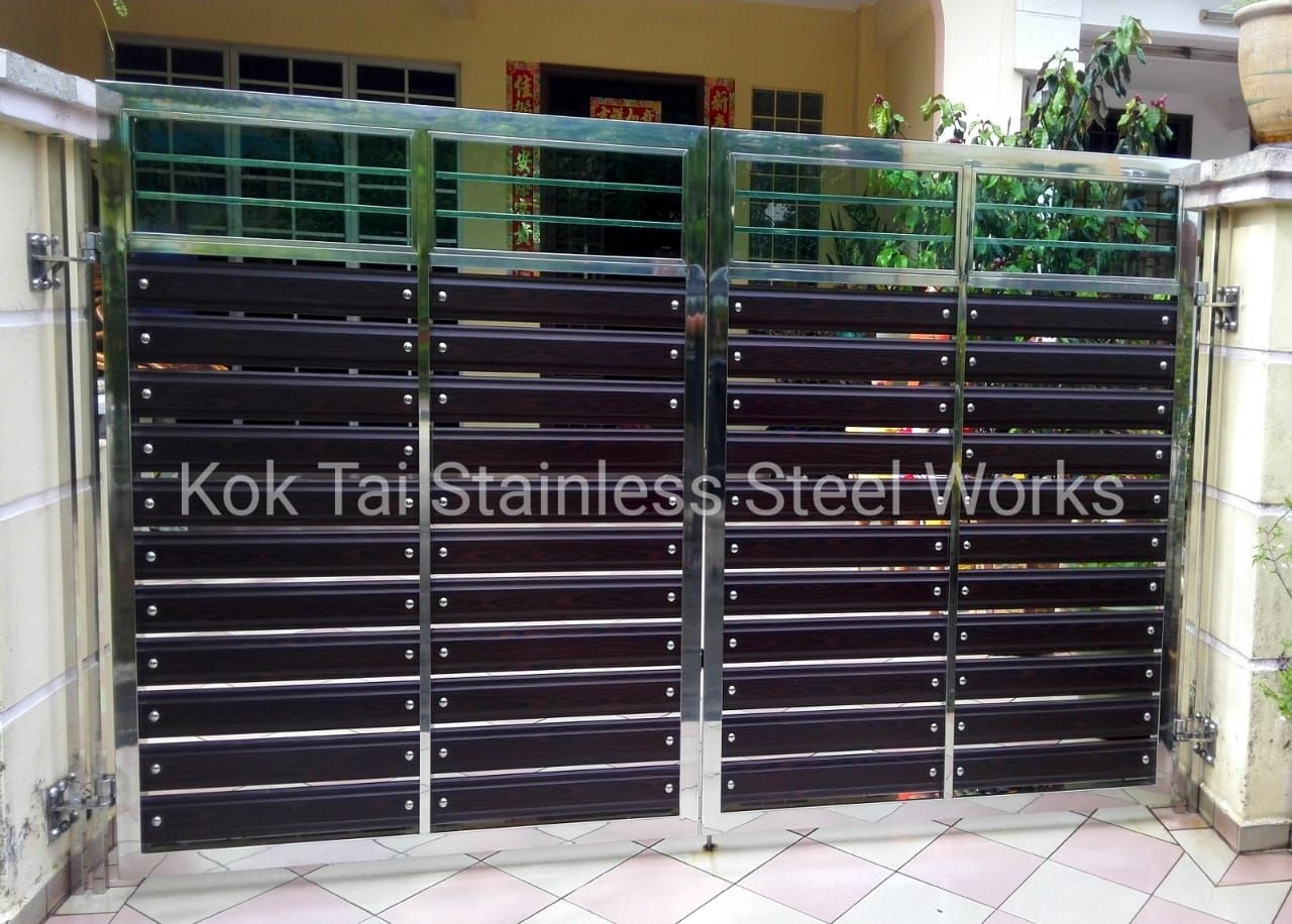 Dark timber-finish stainless steel gate
